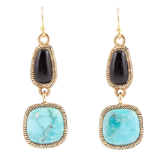 Black Onyx Blue Turquoise Golden Bronze Drop Earrings