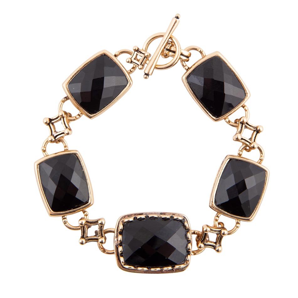 Black Onyx Golden Link Bracelet Faceted Stones Barse Jewelry