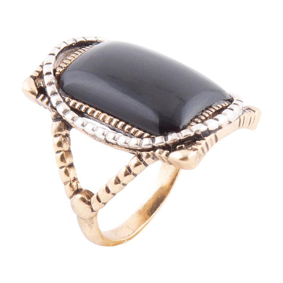 Black Onyx Mixed Metal Statement Ring Handcrafted Jewelry
