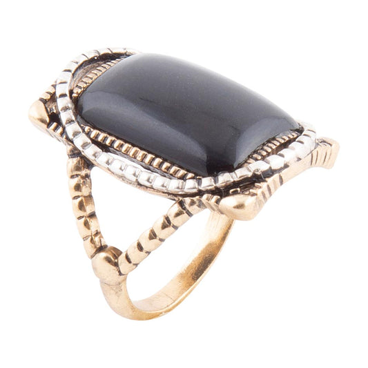 Black Onyx Mixed Metal Statement Ring Handcrafted Jewelry