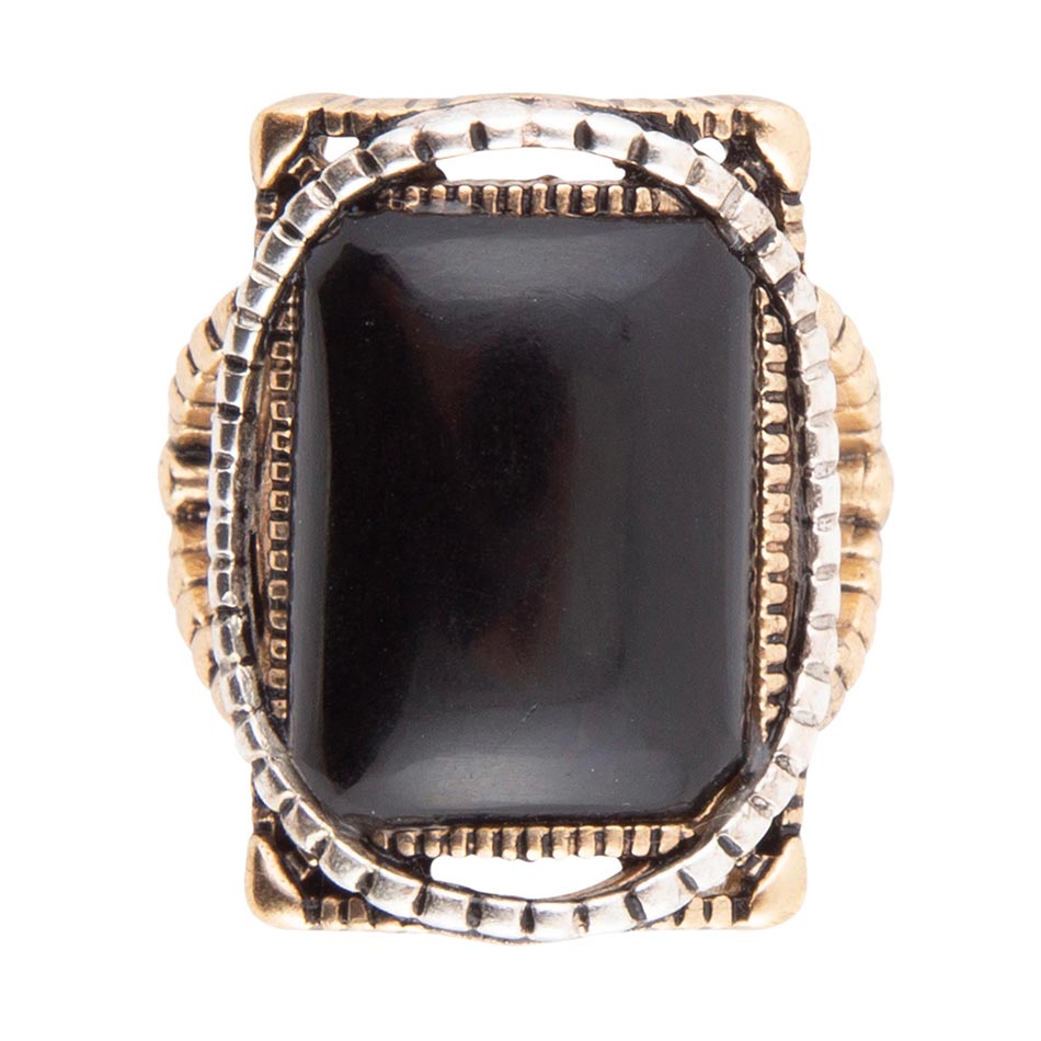 Black Onyx Mixed Metal Statement Ring Handcrafted Jewelry