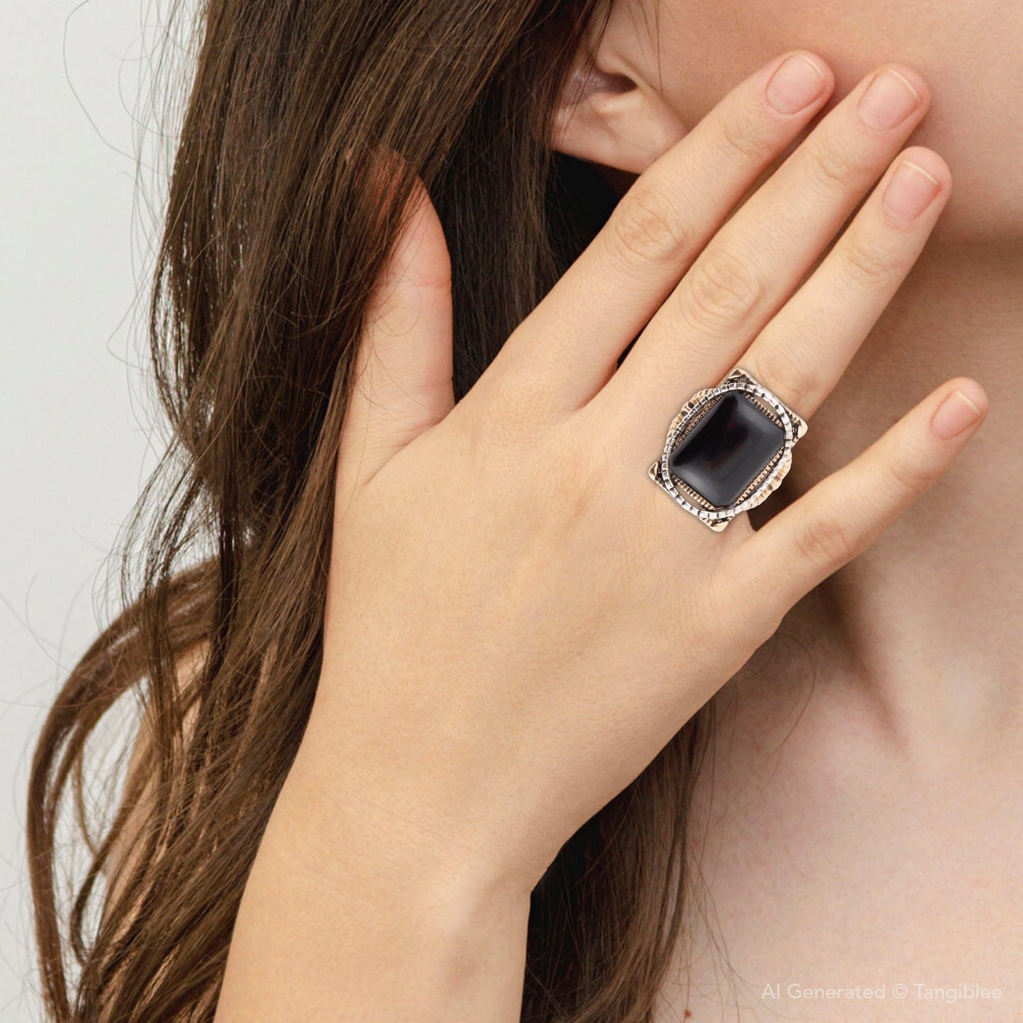 Black Onyx Mixed Metal Statement Ring Handcrafted Jewelry