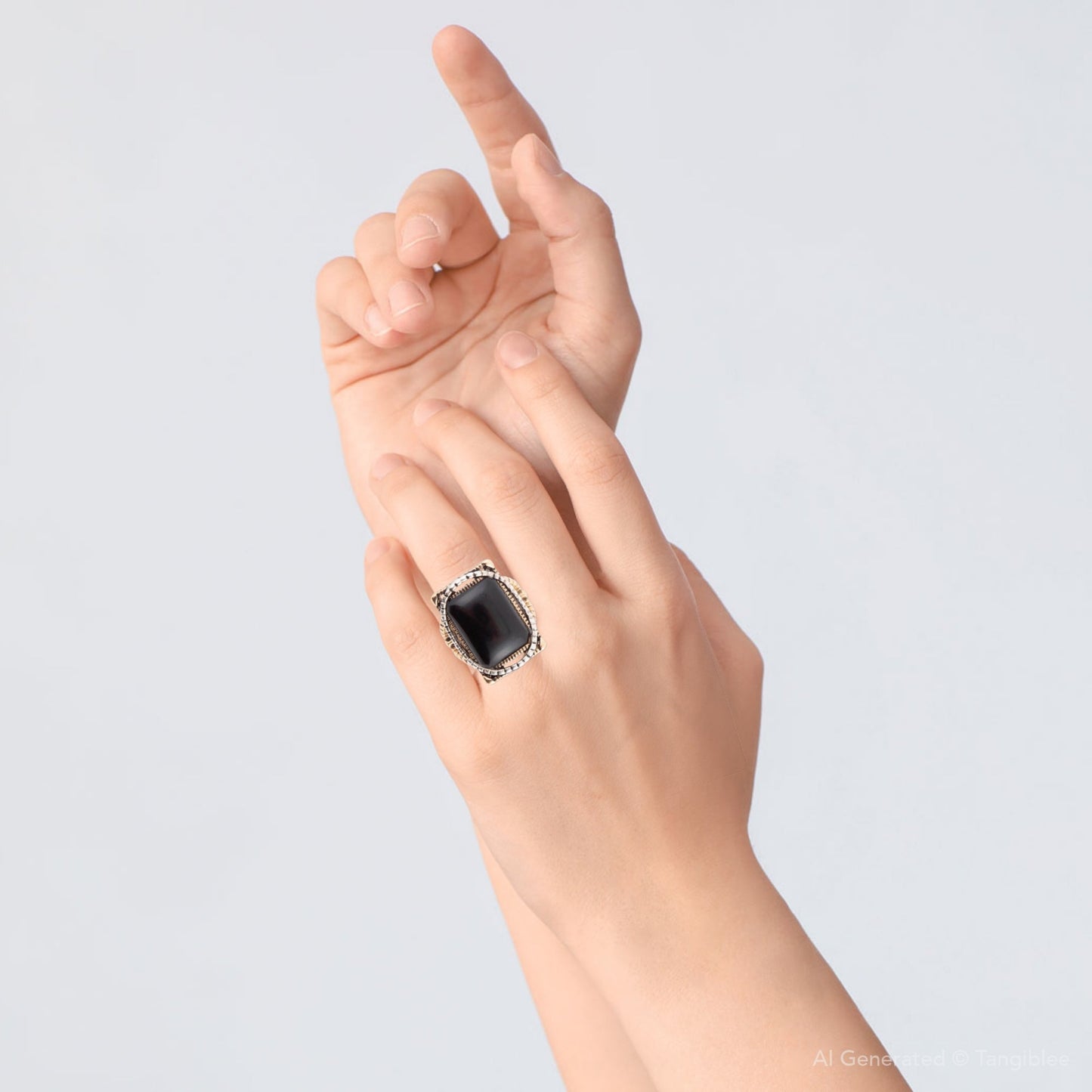 Black Onyx Mixed Metal Statement Ring Handcrafted Jewelry