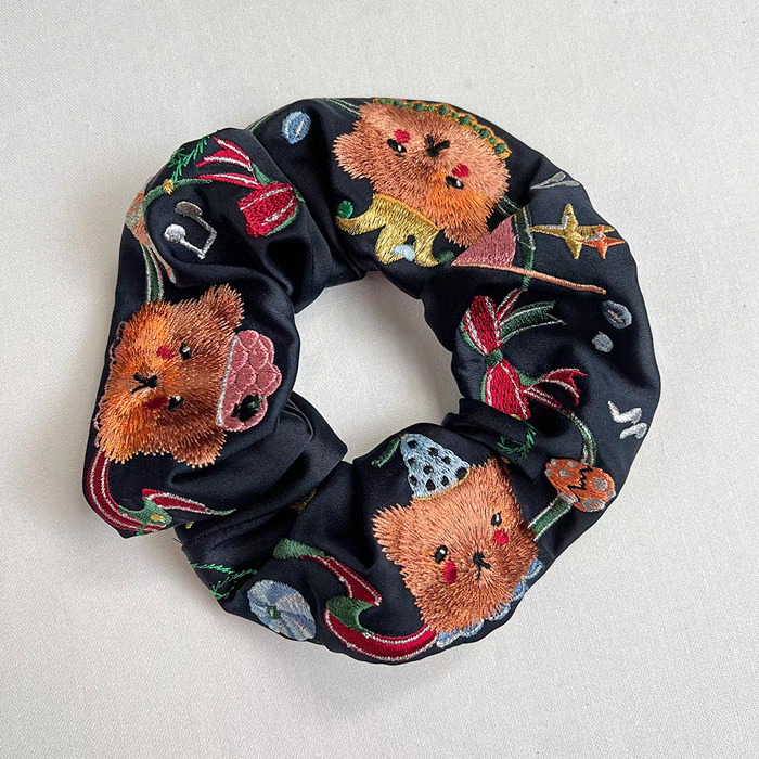Circus Bear Colorful Embroidered Scrunchies Hair Accessories