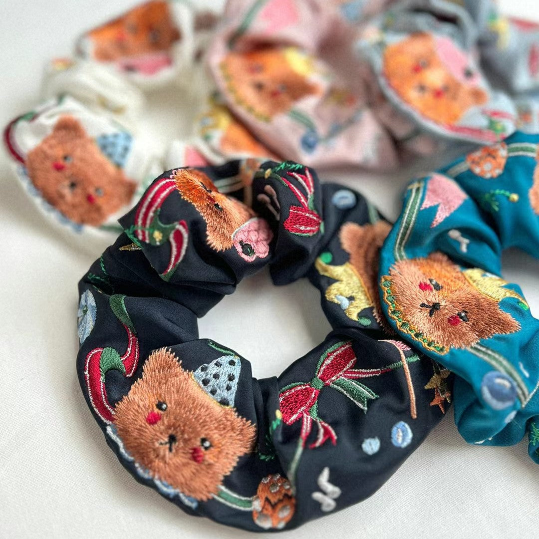 Circus Bear Colorful Embroidered Scrunchies Hair Accessories