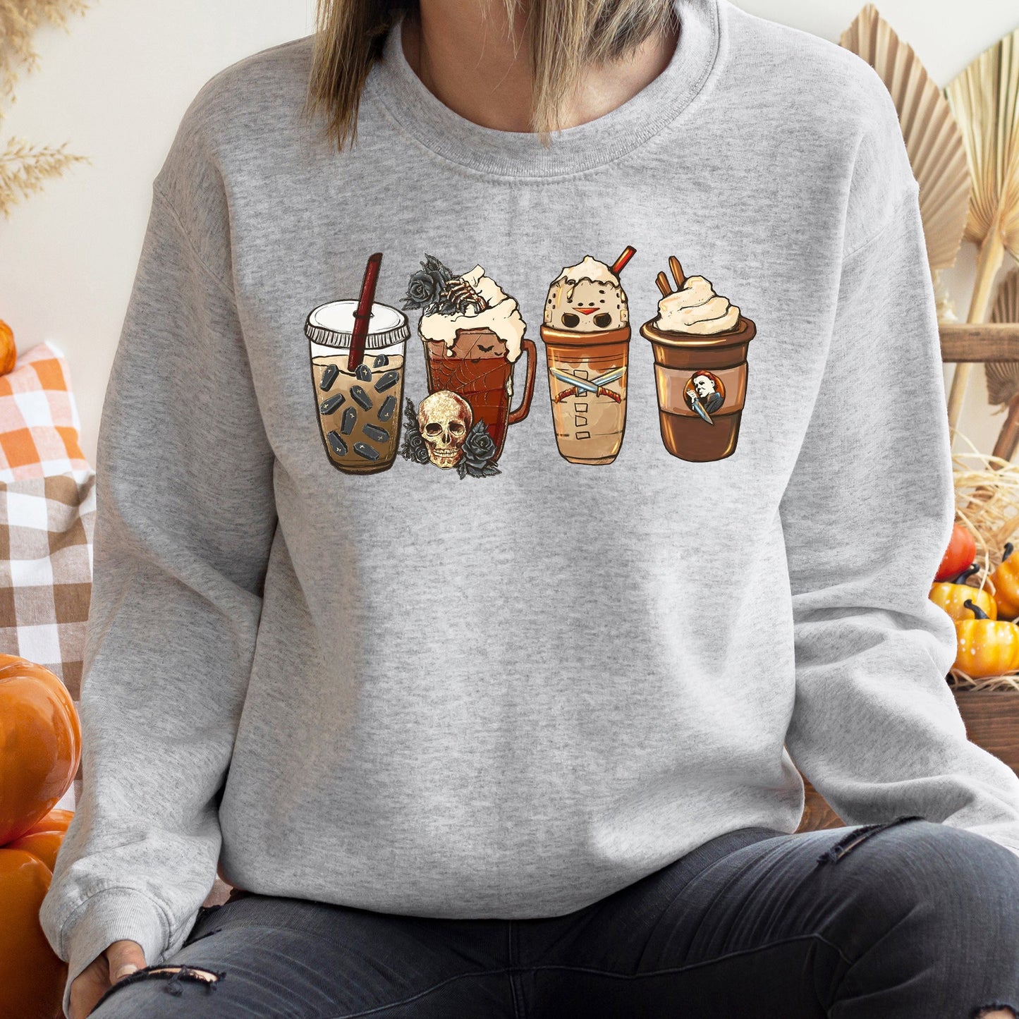 Black Rose Coffee Halloween Sweatshirt Cozy Unisex Sweatshirt