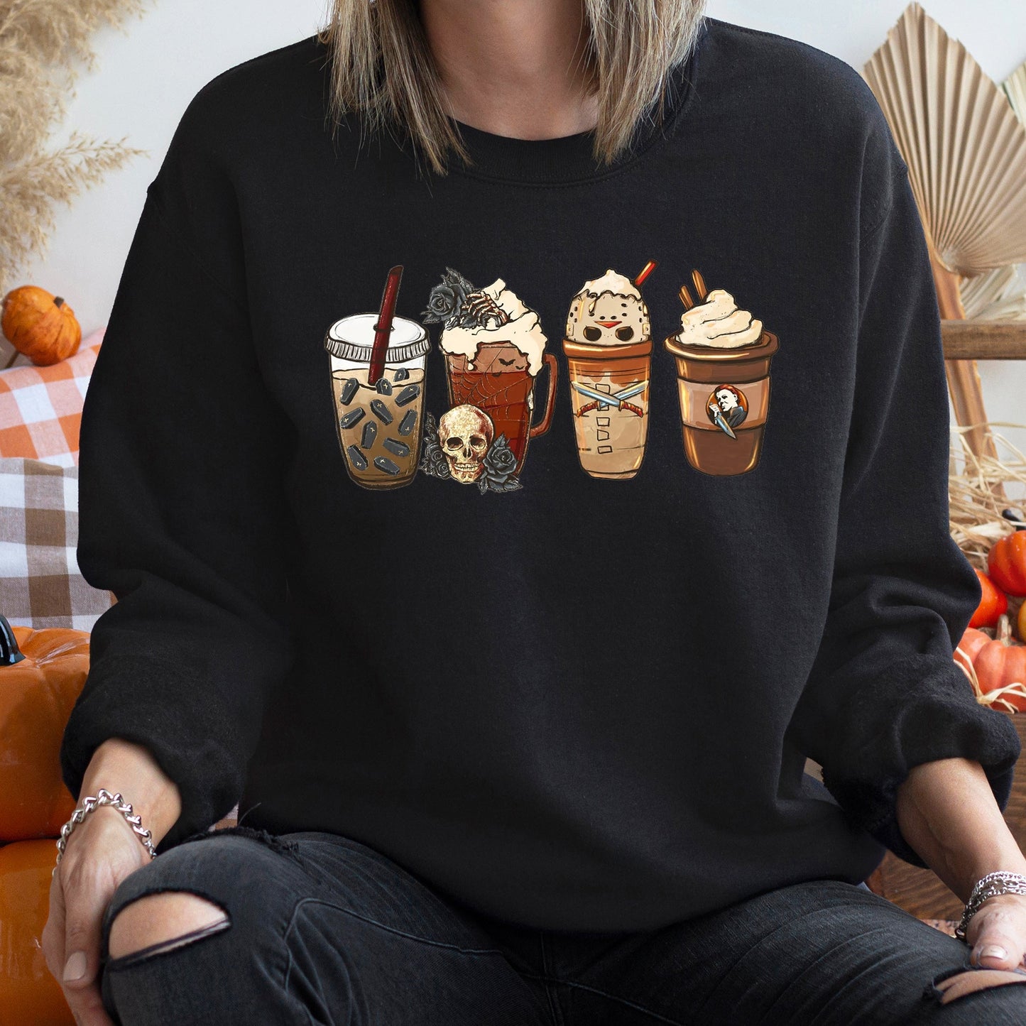 Black Rose Coffee Halloween Sweatshirt Cozy Unisex Sweatshirt