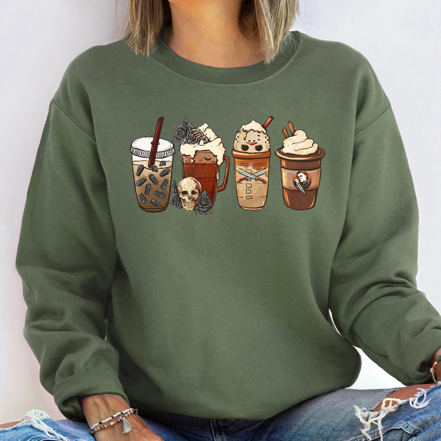 Black Rose Coffee Halloween Sweatshirt Cozy Unisex Sweatshirt