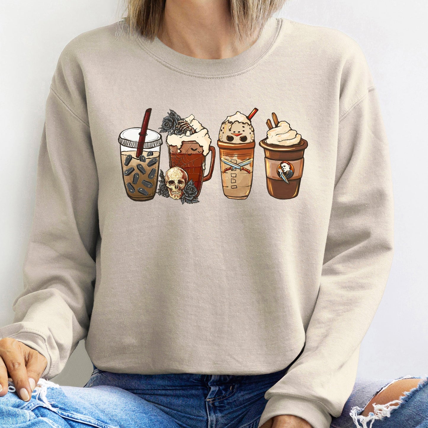 Black Rose Coffee Halloween Sweatshirt Cozy Unisex Sweatshirt