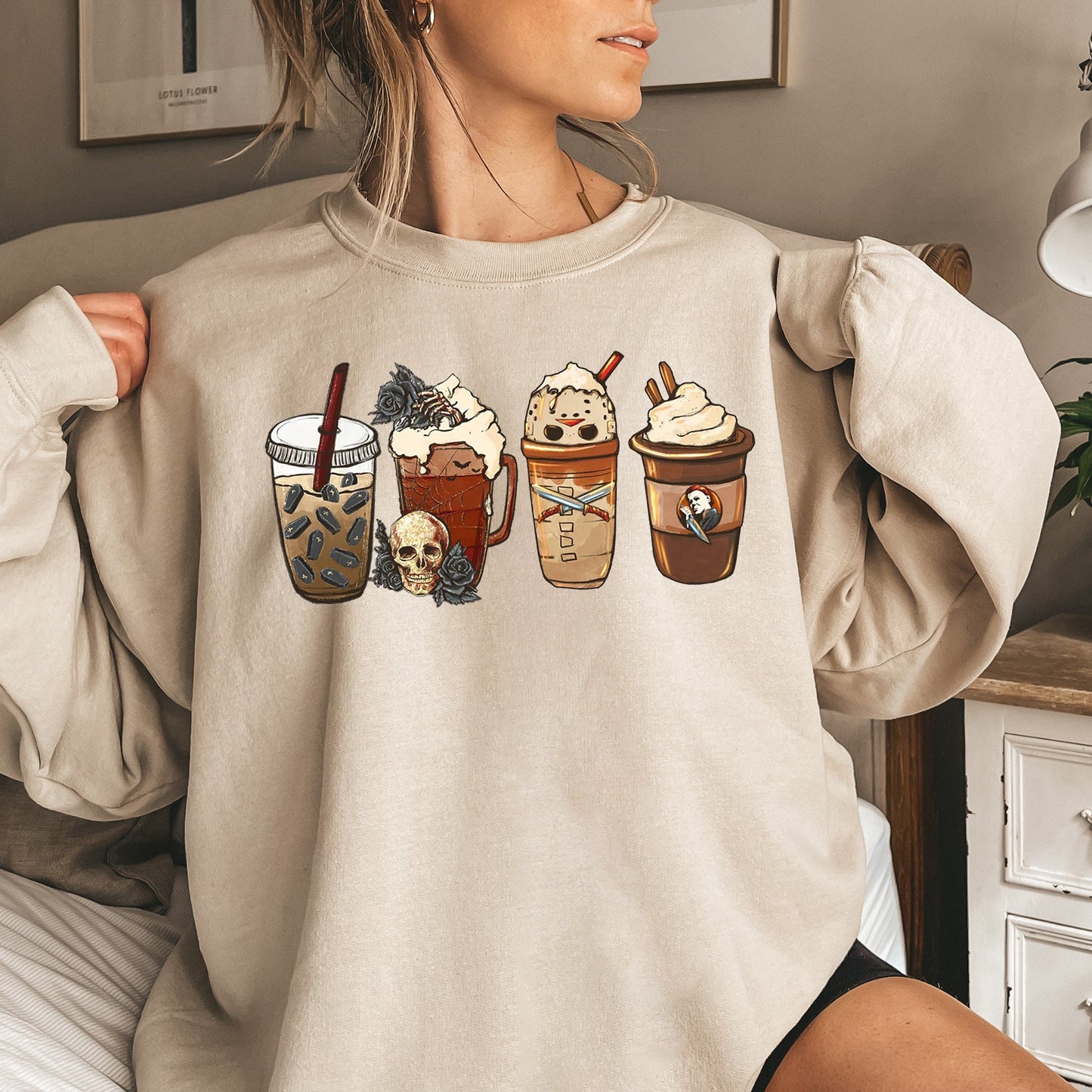 Black Rose Coffee Halloween Sweatshirt Cozy Unisex Sweatshirt