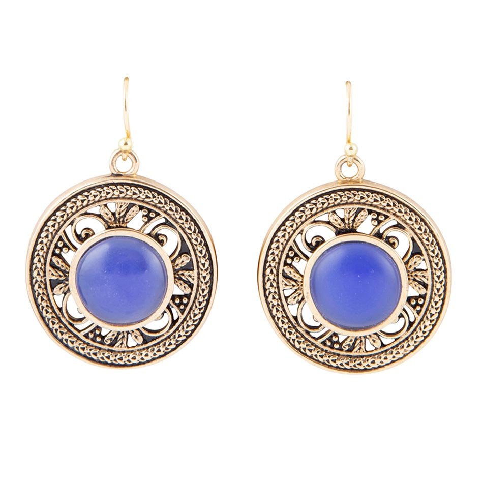 Blue Agate Golden Detail Drop Earrings Barse Jewelry
