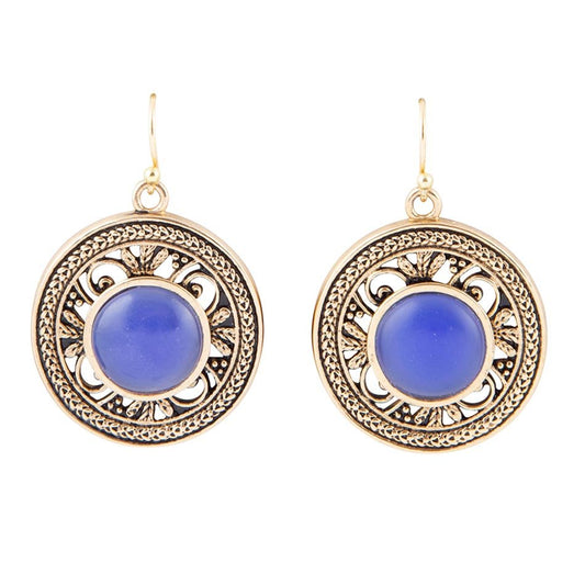 Blue Agate Golden Detail Drop Earrings Barse Jewelry