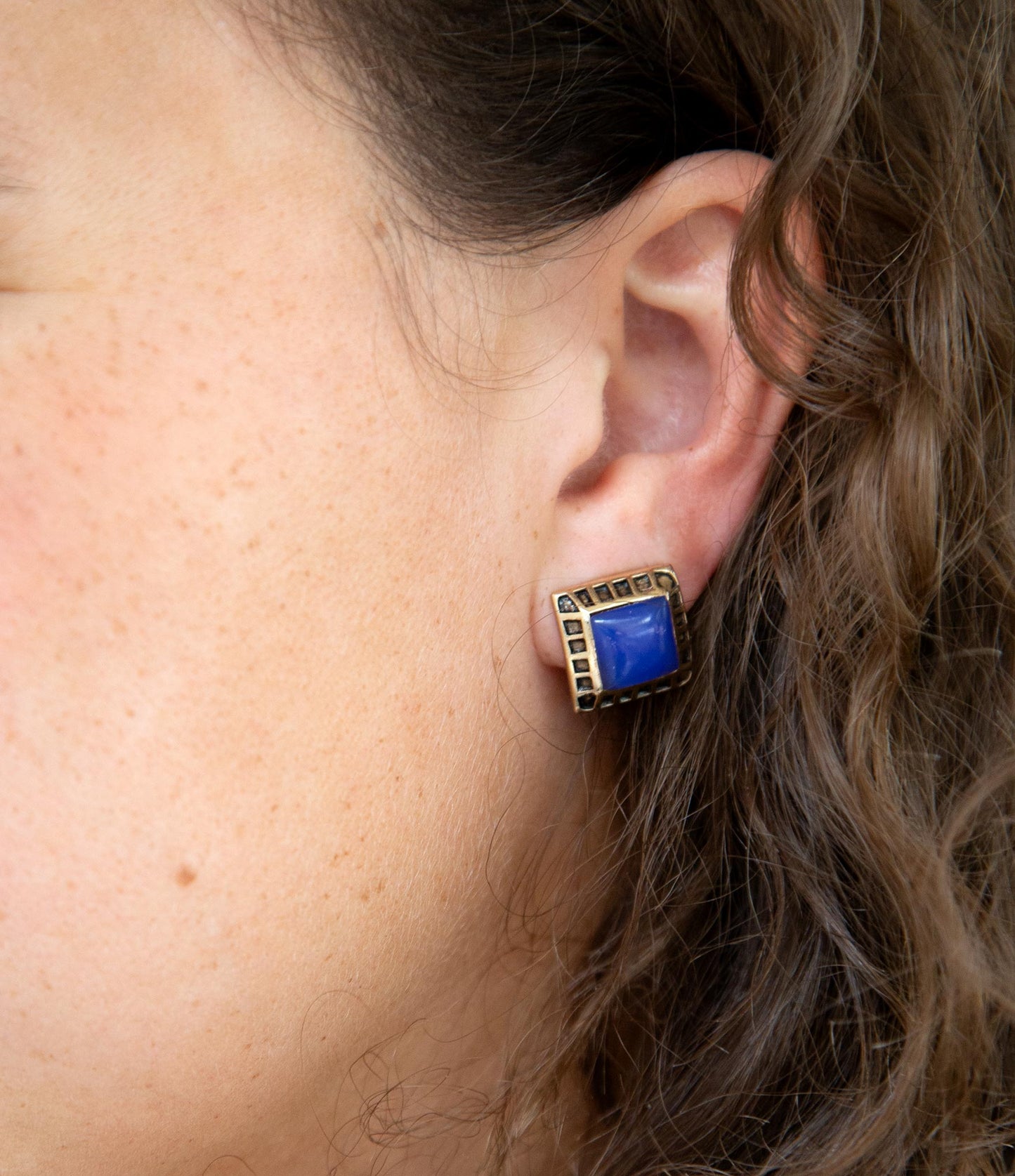 Blue Agate Golden Clip Earrings Clip On Earrings Barse Jewelry
