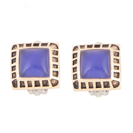 Blue Agate Golden Clip Earrings Clip On Earrings Barse Jewelry