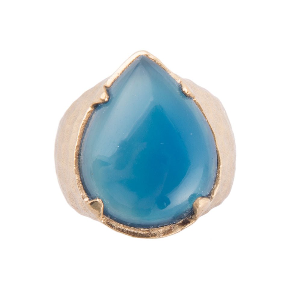 Blue Agate Teardrop Ring Genuine Bronze Jewelry