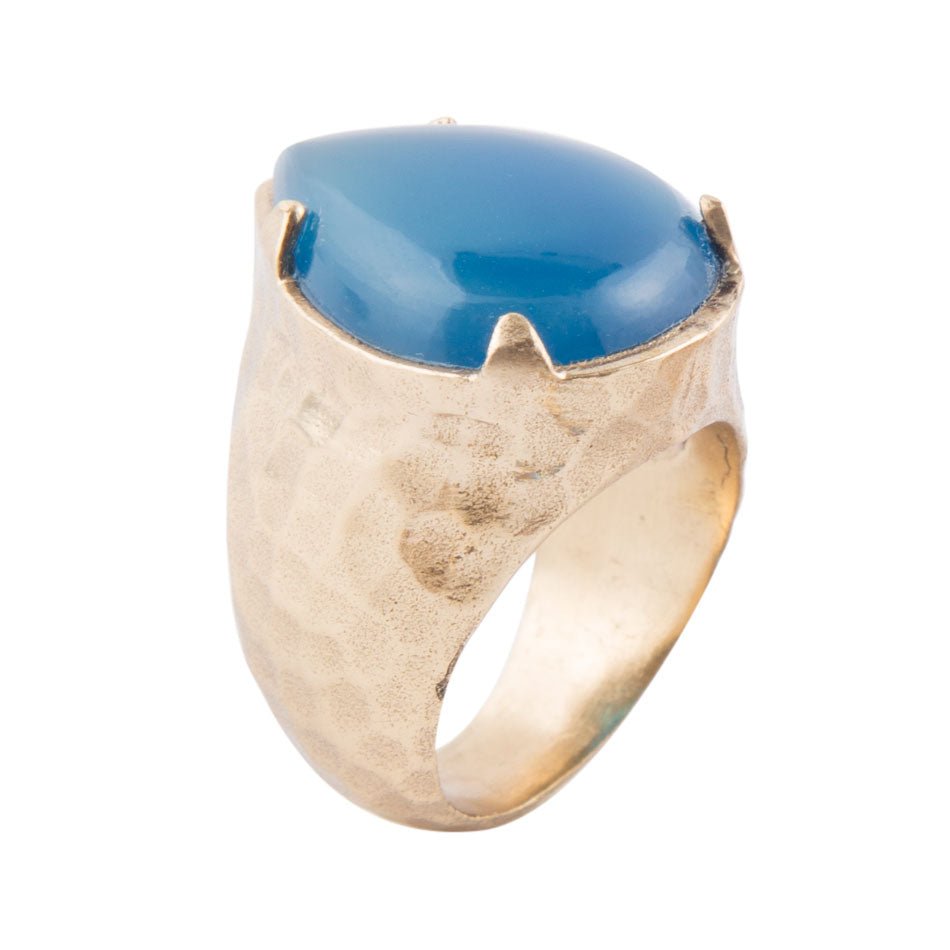 Blue Agate Teardrop Ring Genuine Bronze Jewelry