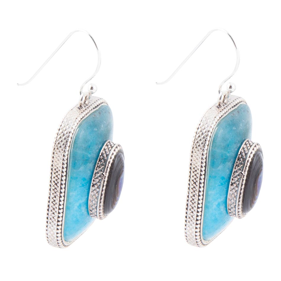 Blue Apatite Abalone Stacked Sterling Silver Earrings Barse Jewelry