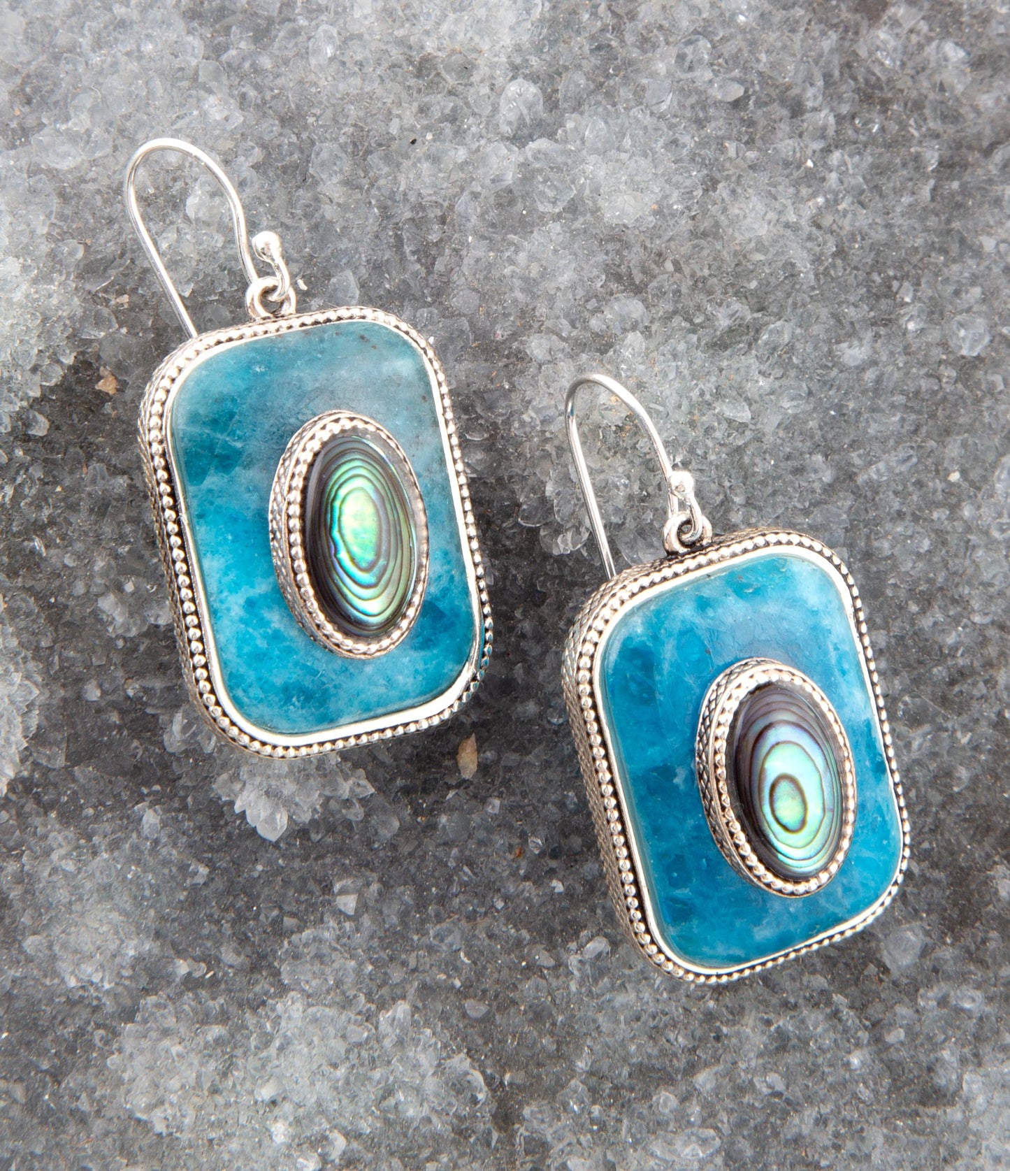 Blue Apatite Abalone Stacked Sterling Silver Earrings Barse Jewelry