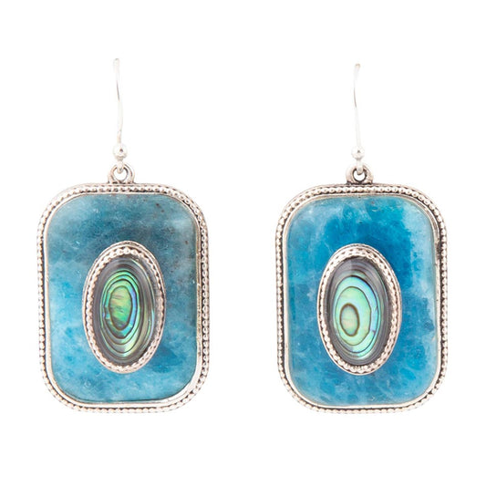 Blue Apatite Abalone Stacked Sterling Silver Earrings Barse Jewelry