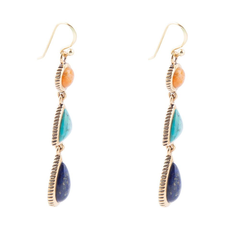 Blue Lapis Turquoise Orange Sponge Coral Golden Drop Earrings Barse Jewelry