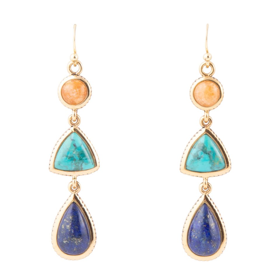 Blue Lapis Turquoise Orange Sponge Coral Golden Drop Earrings Barse Jewelry