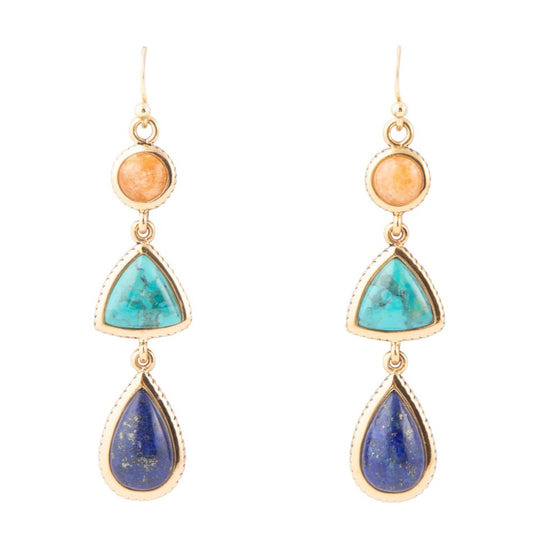 Blue Lapis Turquoise Orange Sponge Coral Golden Drop Earrings Barse Jewelry