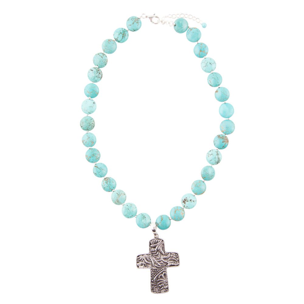 Blue Magnesite Sterling Silver Cross Pendant Necklace