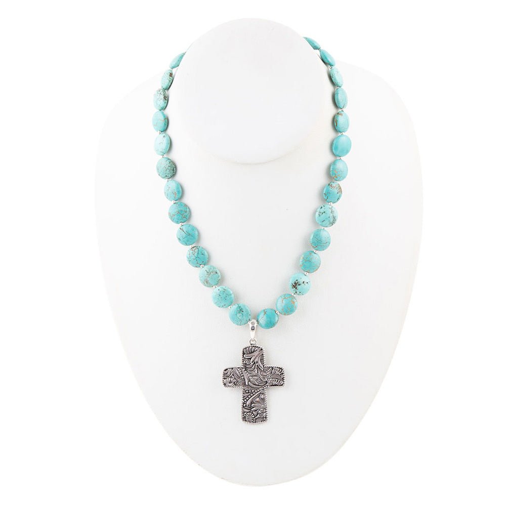 Blue Magnesite Sterling Silver Cross Pendant Necklace