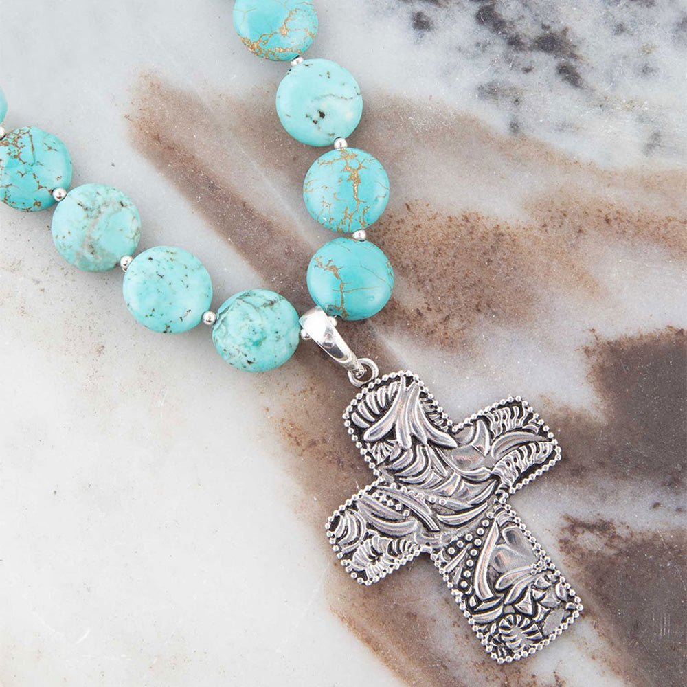 Blue Magnesite Sterling Silver Cross Pendant Necklace