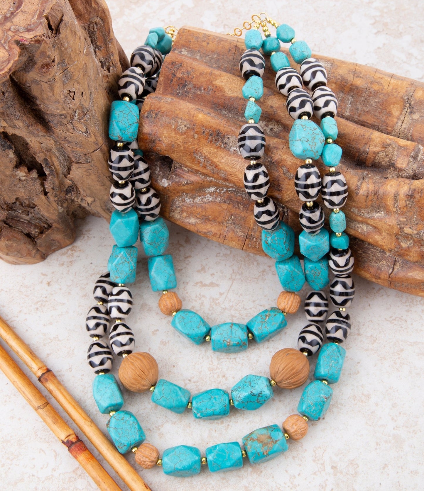 Tulum Blue Magnesite Golden Statement Necklace