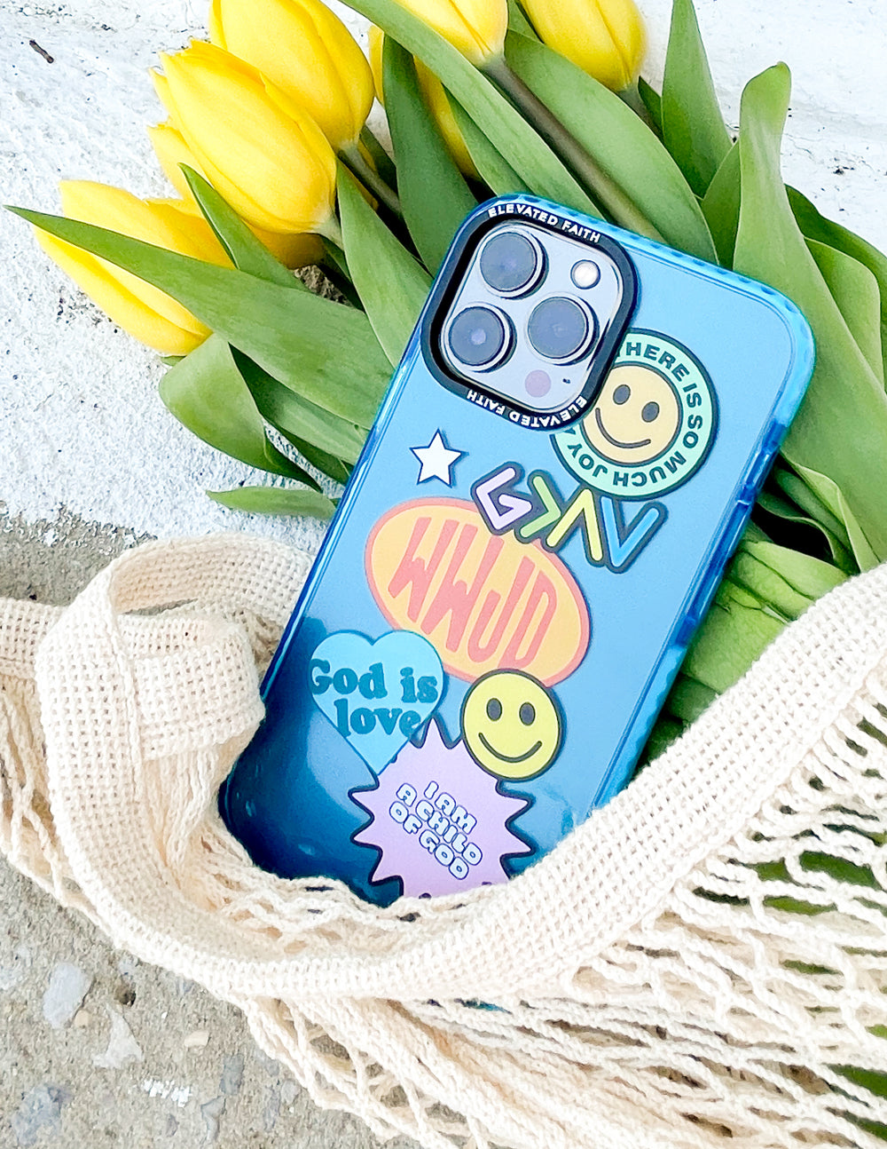 Blue Sticker Collage Phone Case Durable Protective Phone Cover