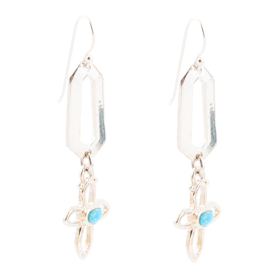 Blue Turquoise Sterling Silver Cross Drop Earrings