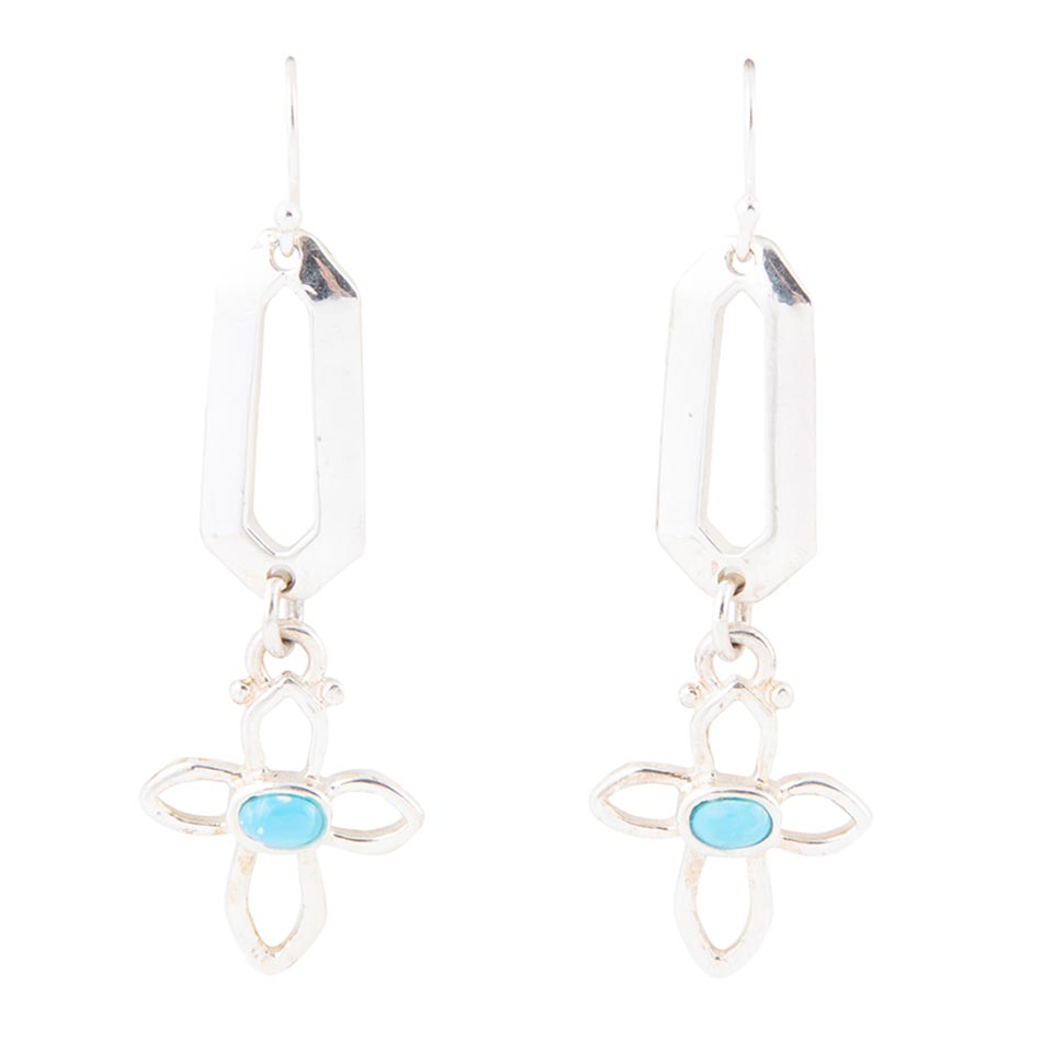Blue Turquoise Sterling Silver Cross Drop Earrings