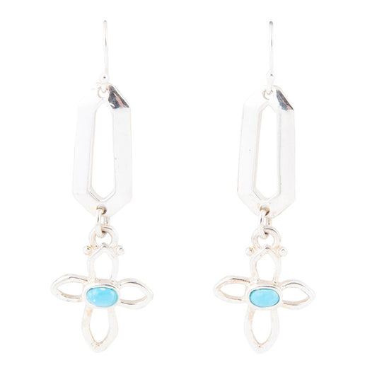 Blue Turquoise Sterling Silver Cross Drop Earrings