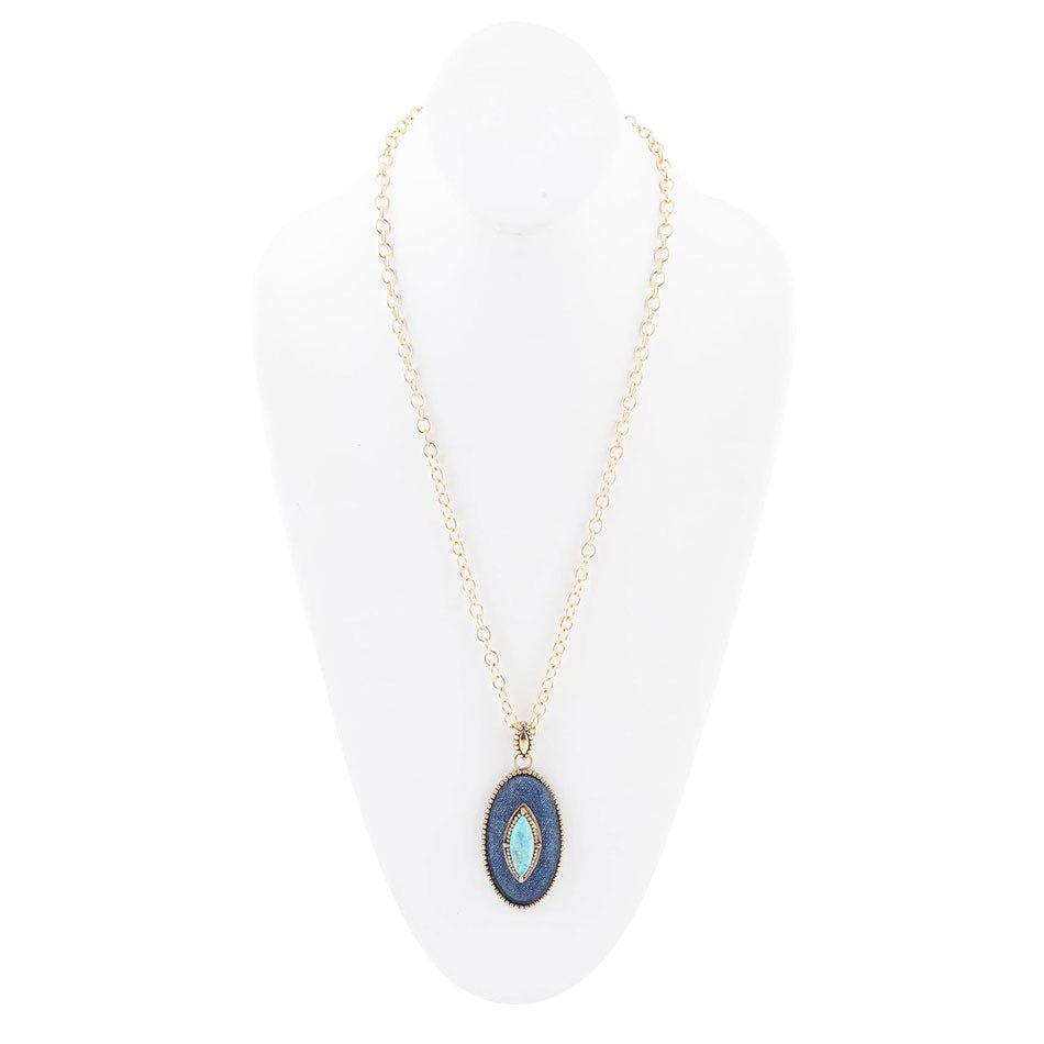 Stacked Blue Turquoise and Denim Golden Pendant Necklace