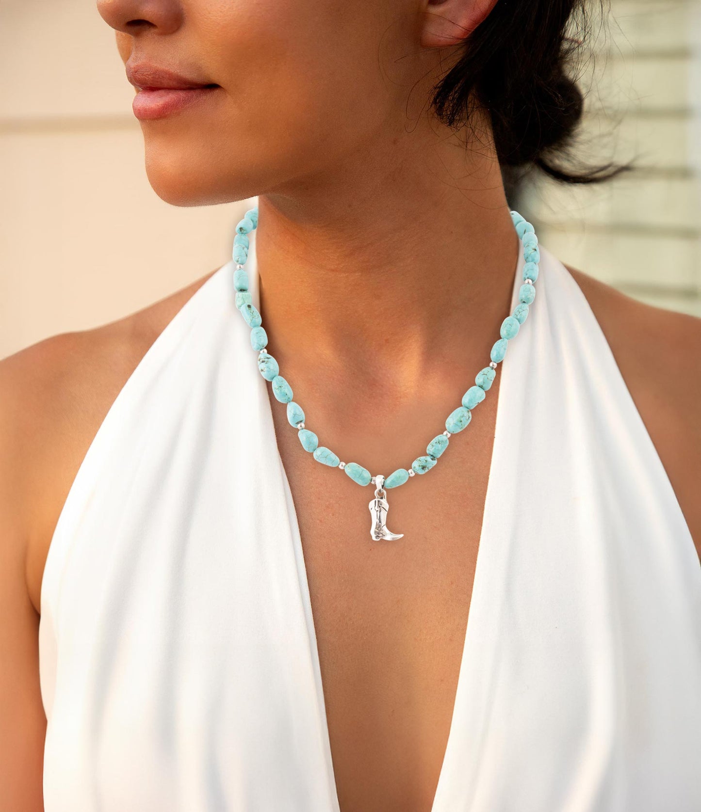 Blue Turquoise Magnesite Sterling Silver Boot Charm Necklace Barse Jewelry