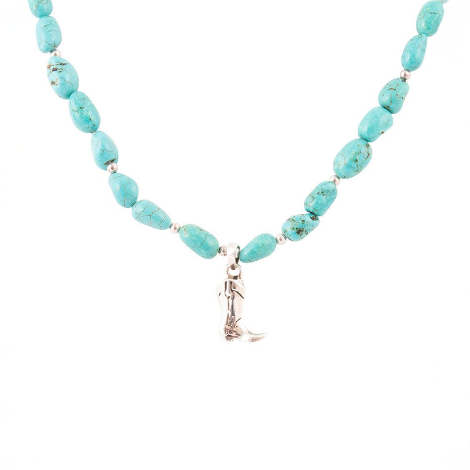 Blue Turquoise Magnesite Sterling Silver Boot Charm Necklace Barse Jewelry