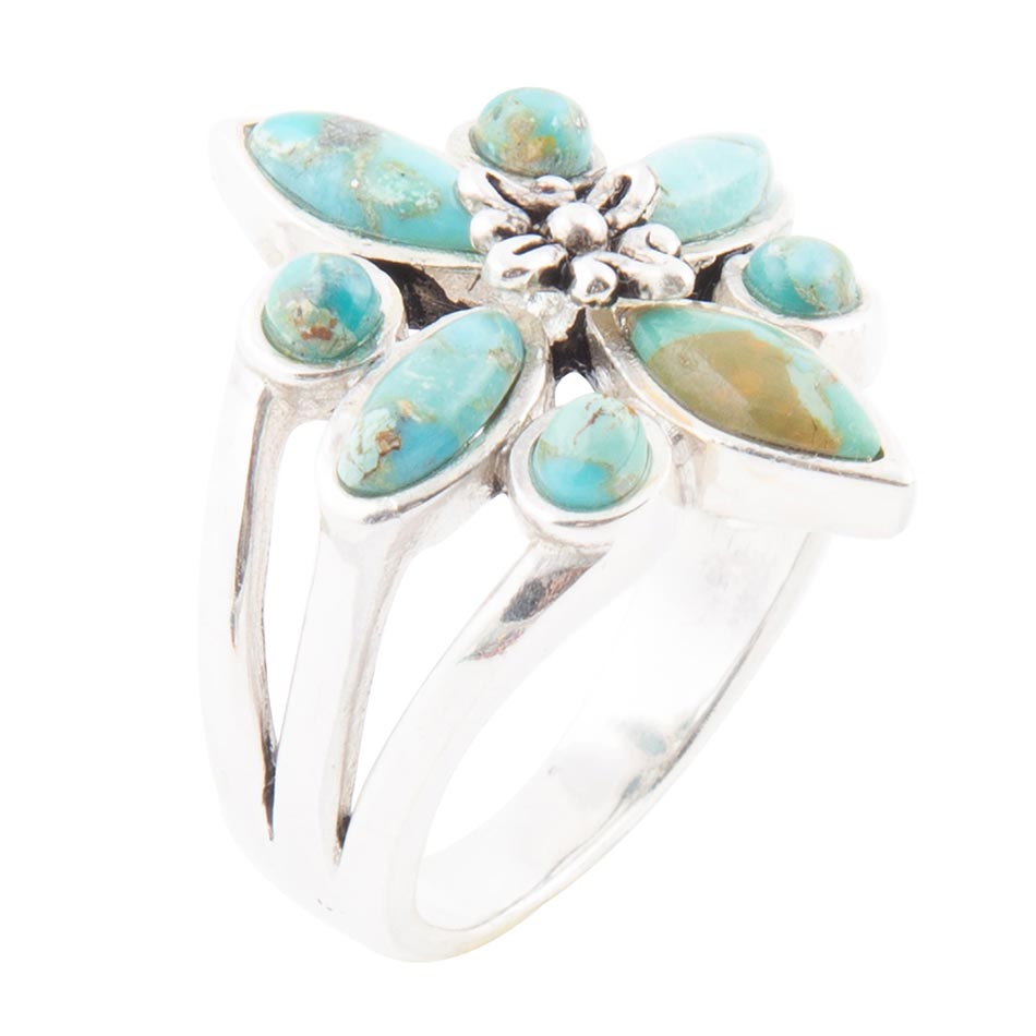 Floral Blue Turquoise Sterling Silver Statement Ring