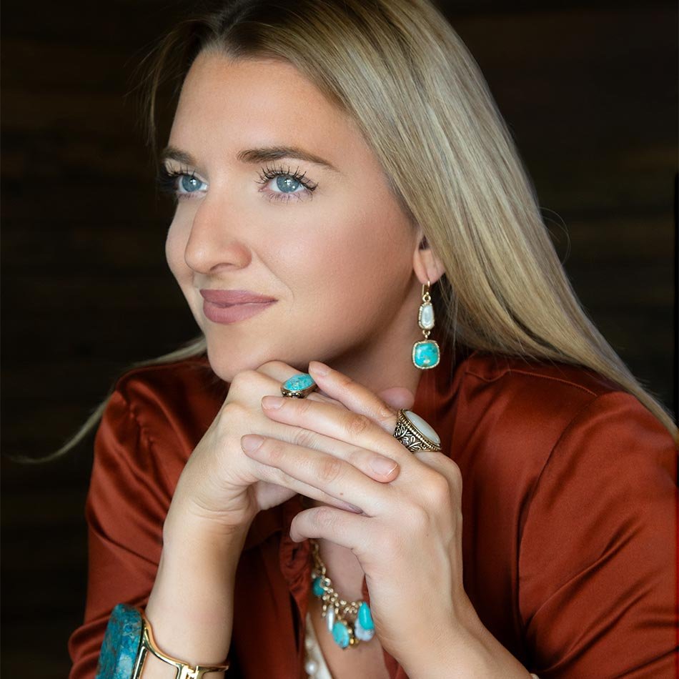 Blue Turquoise White Pearl Multi Charm Golden Necklace Barse Jewelry