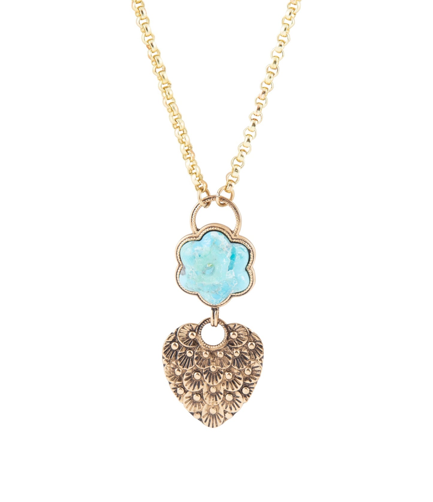 Blue Turquoise Flower Golden Necklace Barse Jewelry