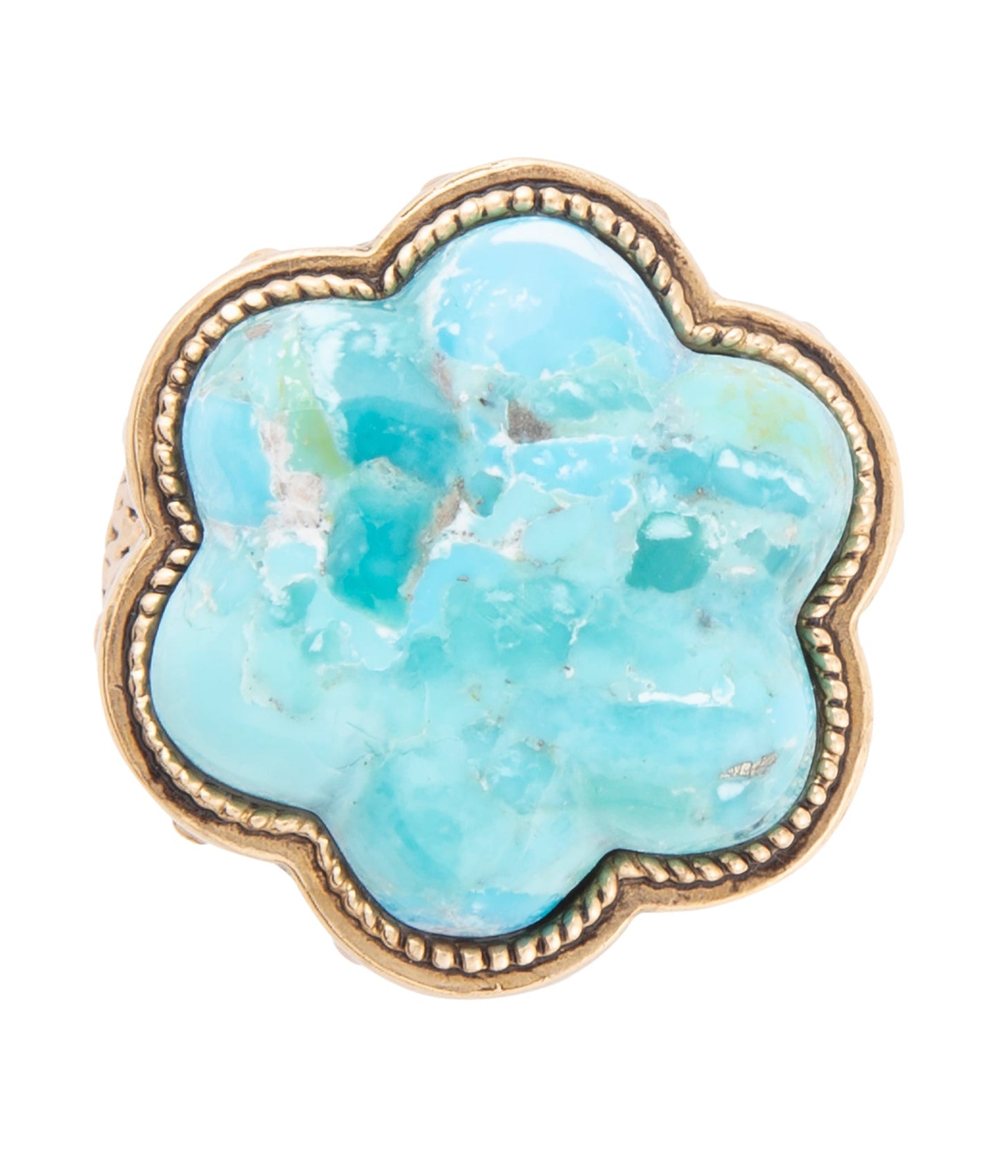 Blue Turquoise Flower Golden Ring Handcrafted Jewelry