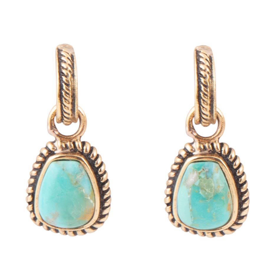 Blue Turquoise Golden Roped Earrings Bronze Handmade