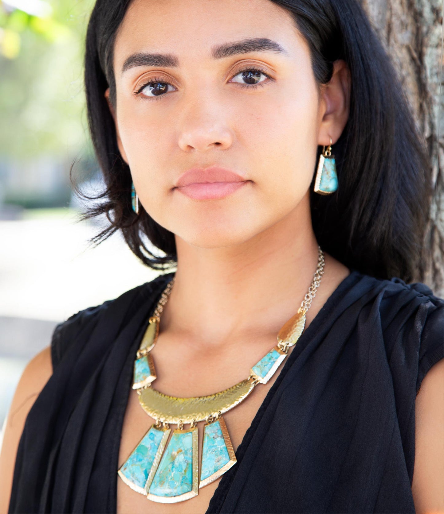 Blue Turquoise Jeweled Golden Statement Necklace