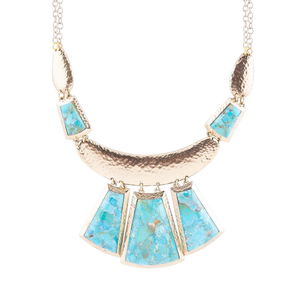 Blue Turquoise Jeweled Golden Statement Necklace