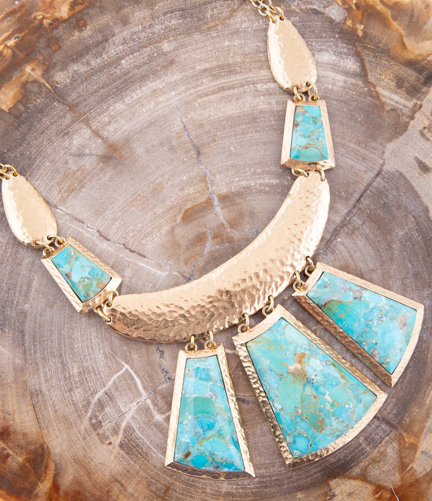 Blue Turquoise Jeweled Golden Statement Necklace
