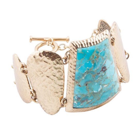 Blue Turquoise Jeweled Golden Bracelet Statement Link