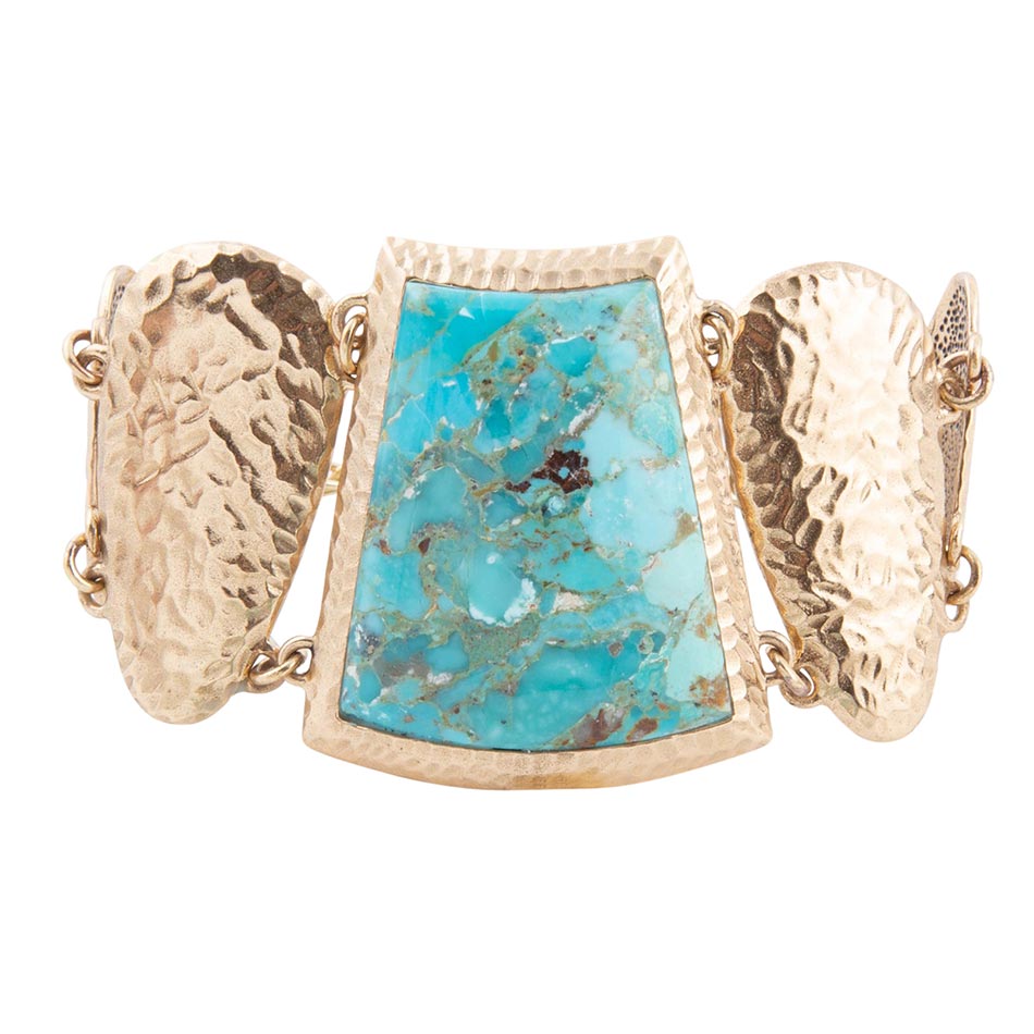 Blue Turquoise Jeweled Golden Bracelet Statement Link
