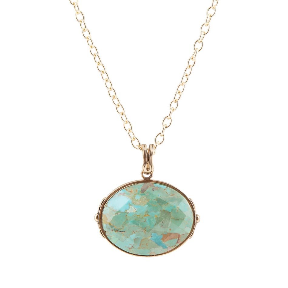Blue Turquoise Long Golden Chain Necklace