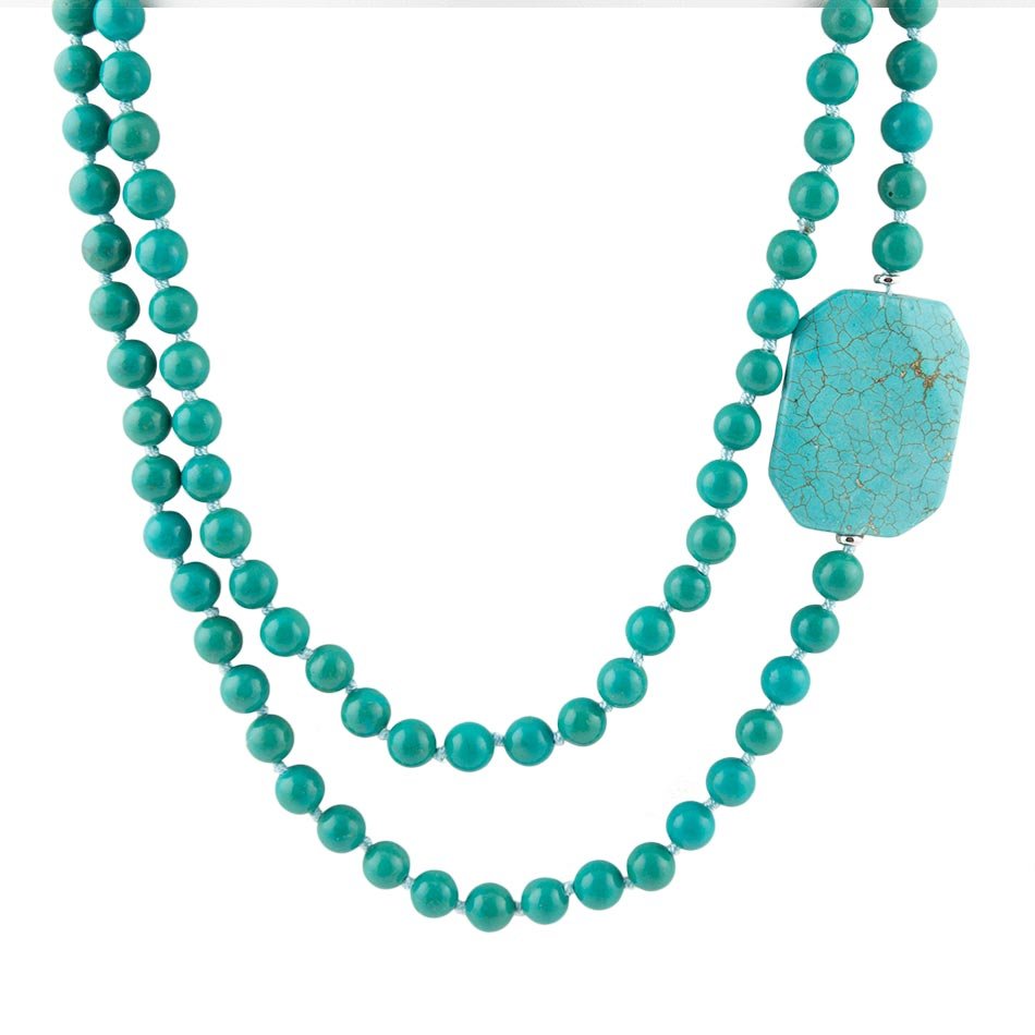 Blue Turquoise Magnesite Stone Knotted Necklace