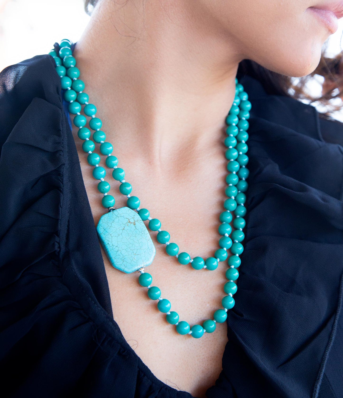 Blue Turquoise Magnesite Stone Knotted Necklace